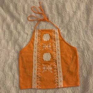 Embroidered Floral Halter Top